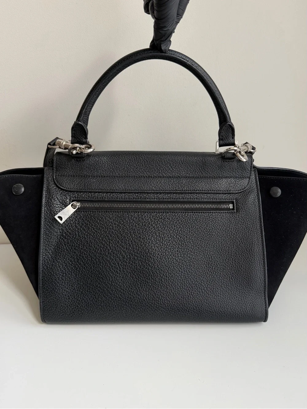 Authentic CELINE Small Trapeze Black Leather Suede Handbag